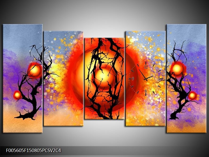 Klok schilderij Art | Rood, Zwart, Paars | 150x80cm 5Luik
