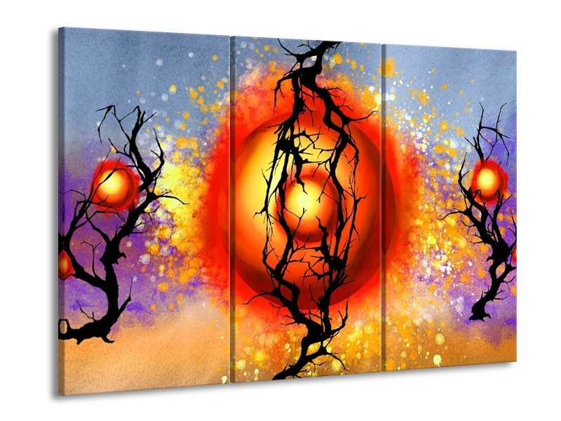 Canvas schilderij Art | Rood, Zwart, Paars | 90x60cm 3Luik