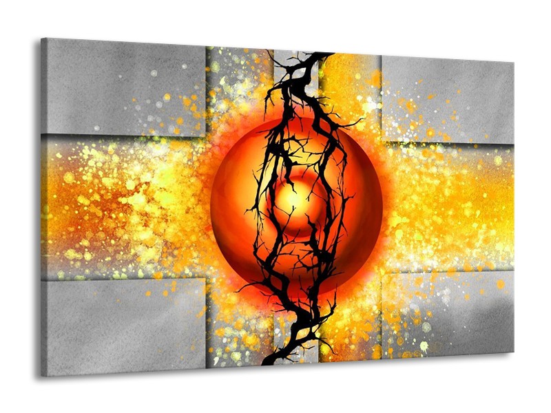 Glas schilderij Art | Geel, Grijs, Rood | 140x90cm 1Luik