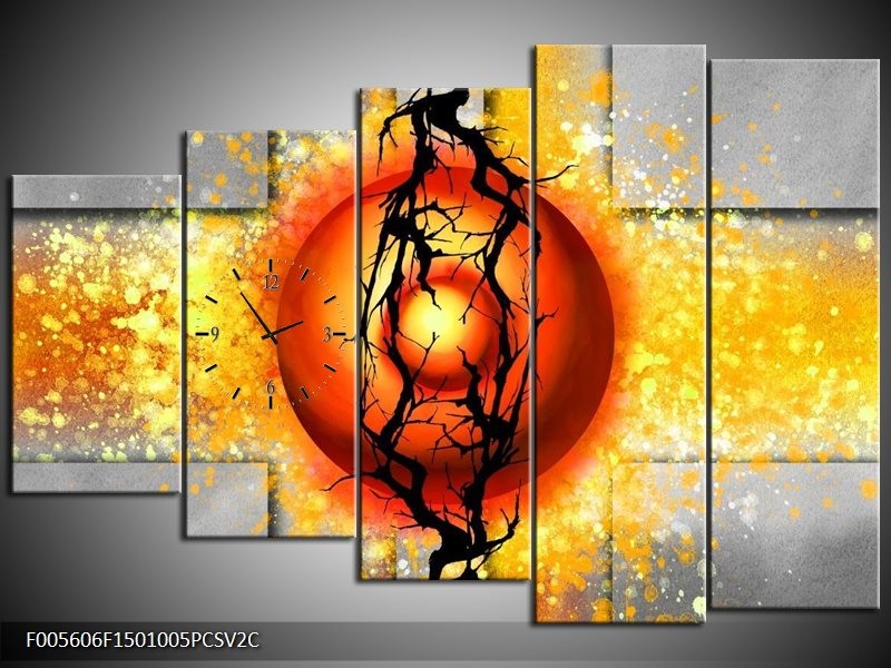 Klok schilderij Art | Geel, Grijs, Rood | 150x100cm 5Luik