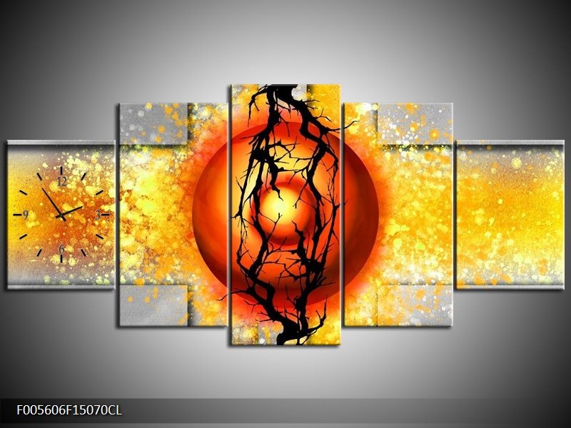 Klok schilderij Art | Geel, Grijs, Rood | 150x70cm 5Luik
