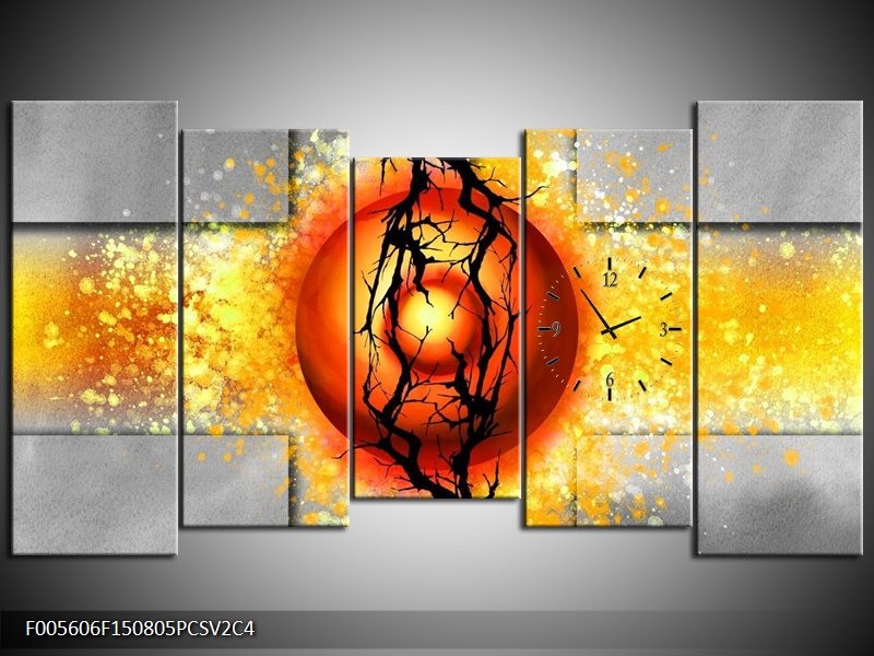 Klok schilderij Art | Geel, Grijs, Rood | 150x80cm 5Luik