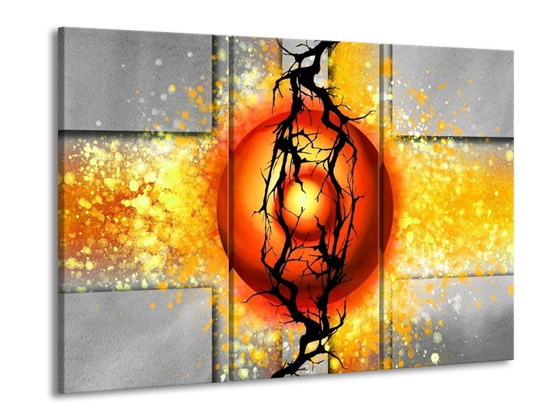 Canvas schilderij Art | Geel, Grijs, Rood | 90x60cm 3Luik