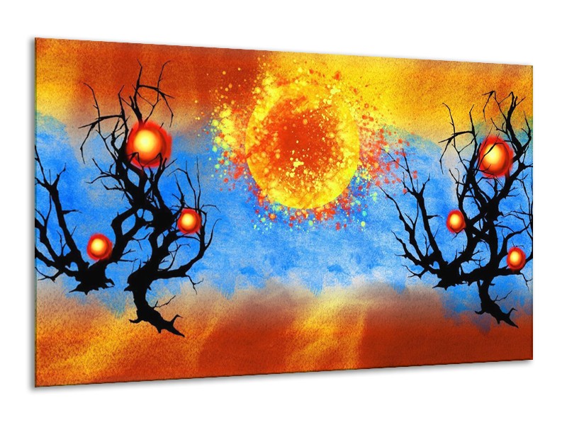 Canvas schilderij Art | Blauw, Oranje, Zwart | 120x70cm 1Luik