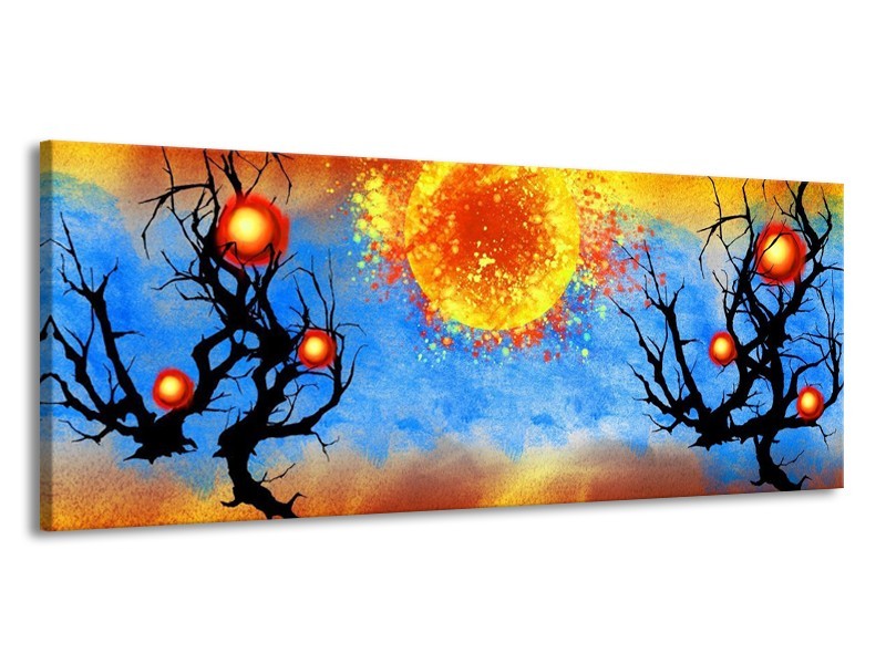 Glas schilderij Art | Blauw, Oranje, Zwart | 145x58cm 1Luik
