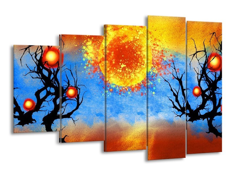 Glas schilderij Art | Blauw, Oranje, Zwart | 150x100cm 5Luik
