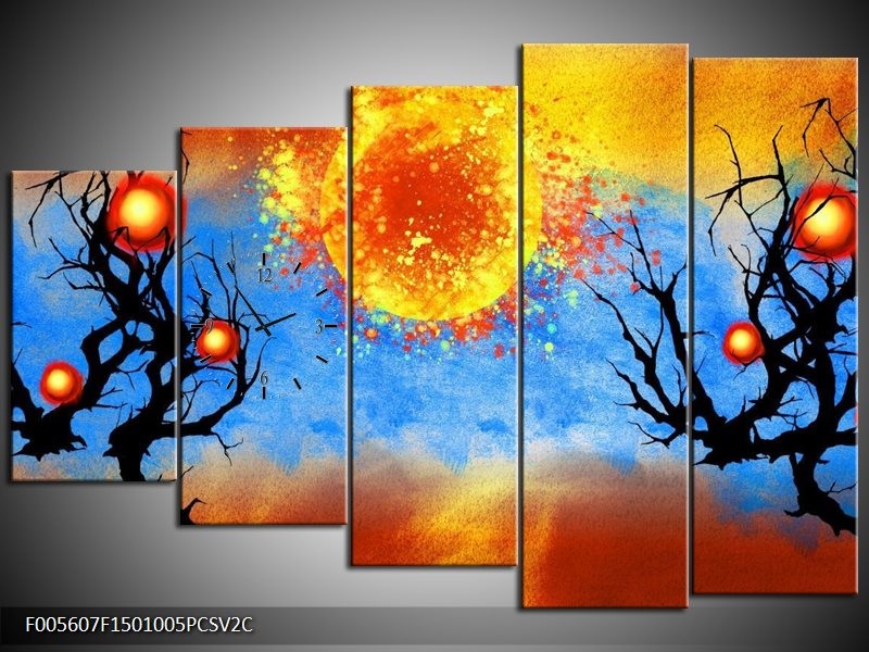 Klok schilderij Art | Blauw, Oranje, Zwart | 150x100cm 5Luik