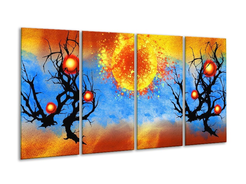 Glas schilderij Art | Blauw, Oranje, Zwart | 160x80cm 4Luik