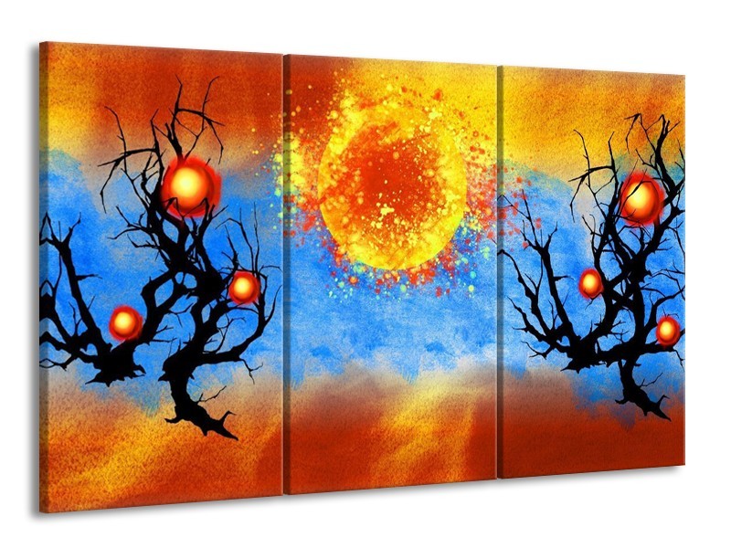 Glas schilderij Art | Blauw, Oranje, Zwart | 165x100cm 3Luik