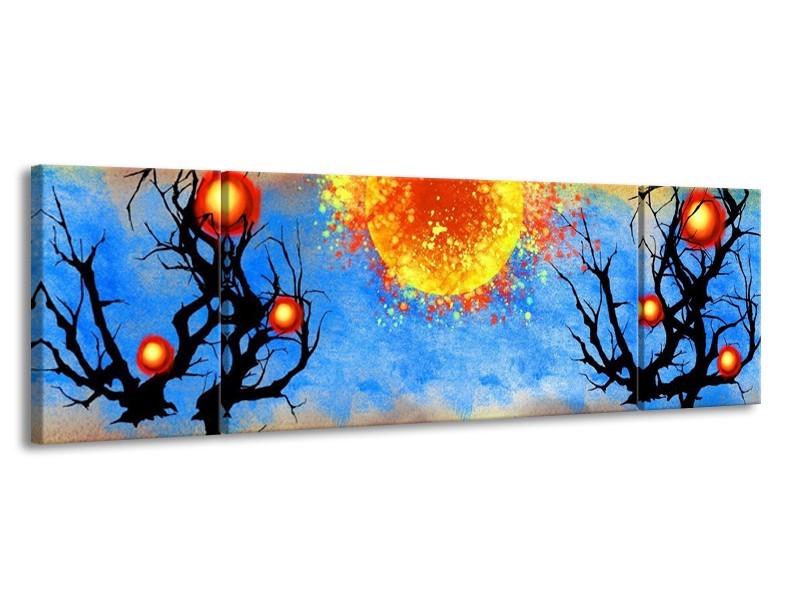 Glas schilderij Art | Blauw, Oranje, Zwart | 170x50cm 3Luik