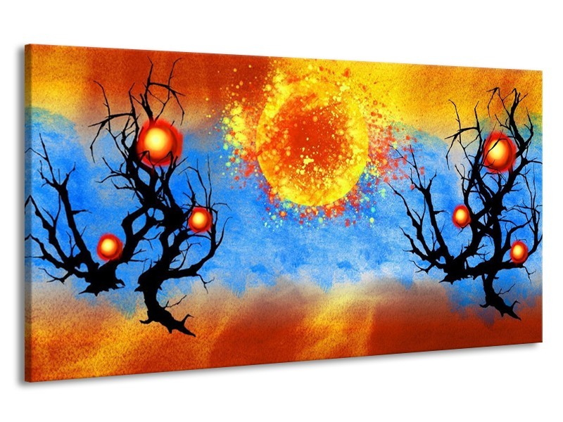 Canvas schilderij Art | Blauw, Oranje, Zwart | 190x100cm 1Luik