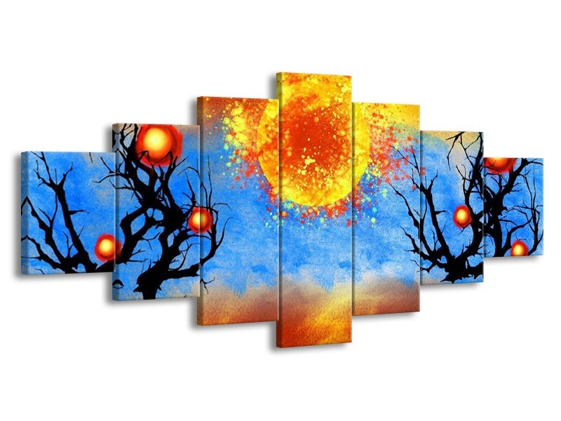 Glas schilderij Art | Blauw, Oranje, Zwart | 210x100cm 7Luik