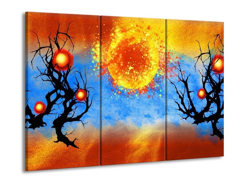 Canvas schilderij Art | Blauw, Oranje, Zwart | 90x60cm 3Luik