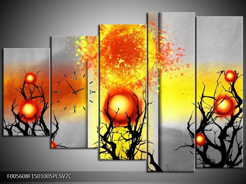 Klok schilderij Art | Geel, Grijs, Rood | 150x100cm 5Luik