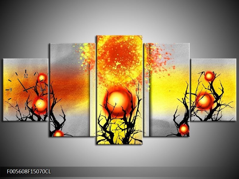 Klok schilderij Art | Geel, Grijs, Rood | 150x70cm 5Luik