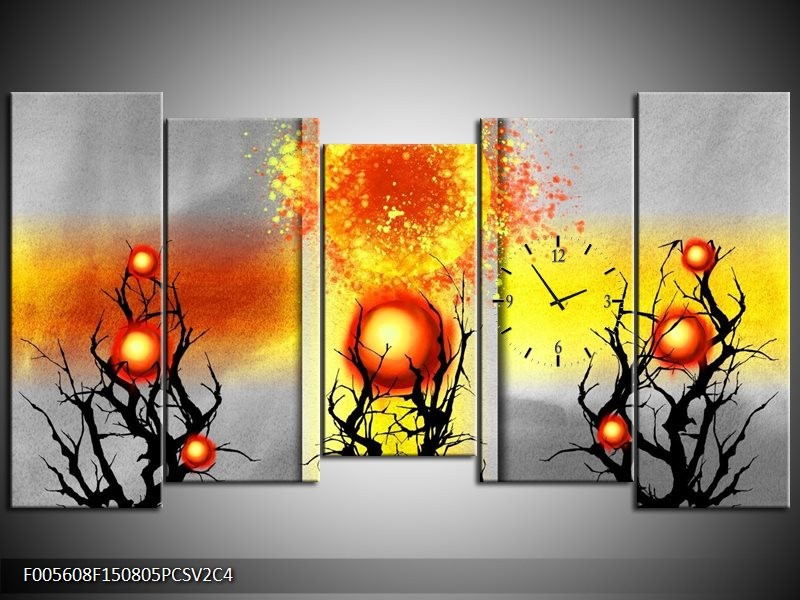 Klok schilderij Art | Geel, Grijs, Rood | 150x80cm 5Luik