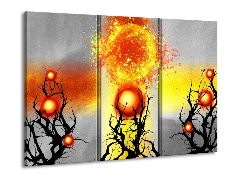 Canvas schilderij Art | Geel, Grijs, Rood | 90x60cm 3Luik