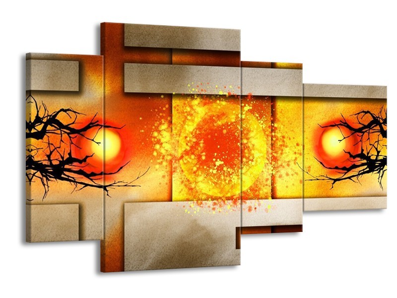 Glas schilderij Art | Geel, Grijs, Rood | 120x75cm 4Luik