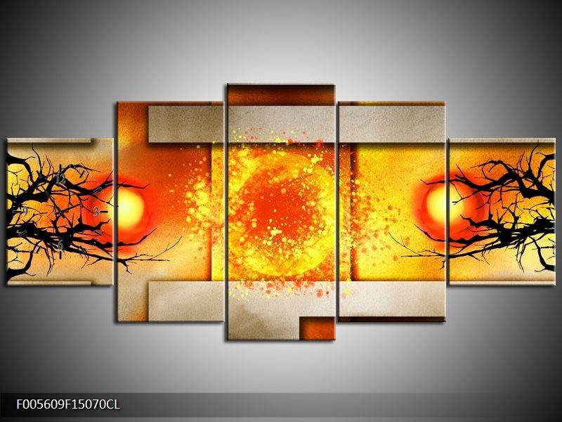 Klok schilderij Art | Geel, Grijs, Rood | 150x70cm 5Luik