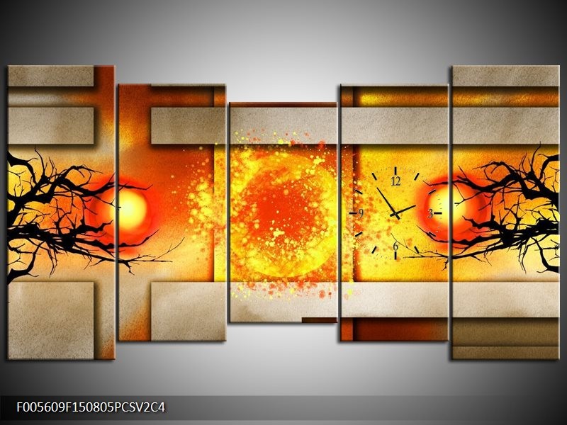 Klok schilderij Art | Geel, Grijs, Rood | 150x80cm 5Luik
