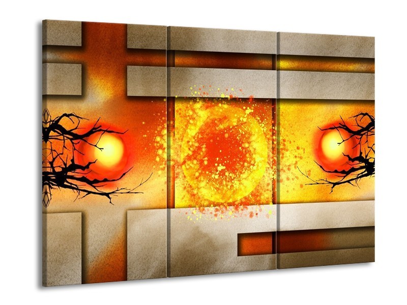 Canvas schilderij Art | Geel, Grijs, Rood | 90x60cm 3Luik