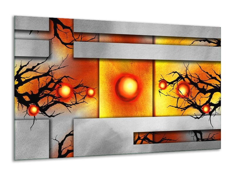 Glas schilderij Art | Grijs, Zwart, Oranje | 120x70cm 1Luik