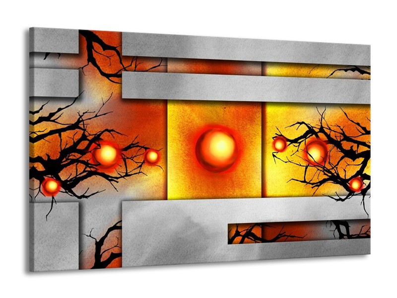 Glas schilderij Art | Grijs, Zwart, Oranje | 140x90cm 1Luik