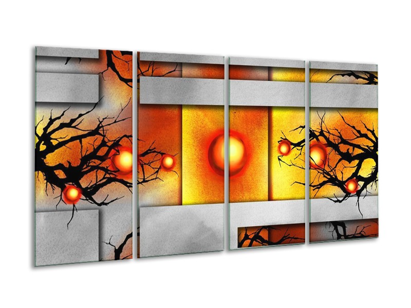 Glas schilderij Art | Grijs, Zwart, Oranje | 160x80cm 4Luik