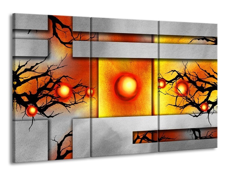 Glas schilderij Art | Grijs, Zwart, Oranje | 165x100cm 3Luik
