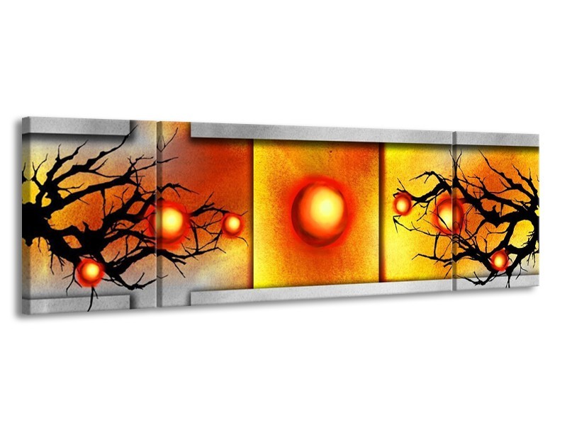 Glas schilderij Art | Grijs, Zwart, Oranje | 170x50cm 3Luik