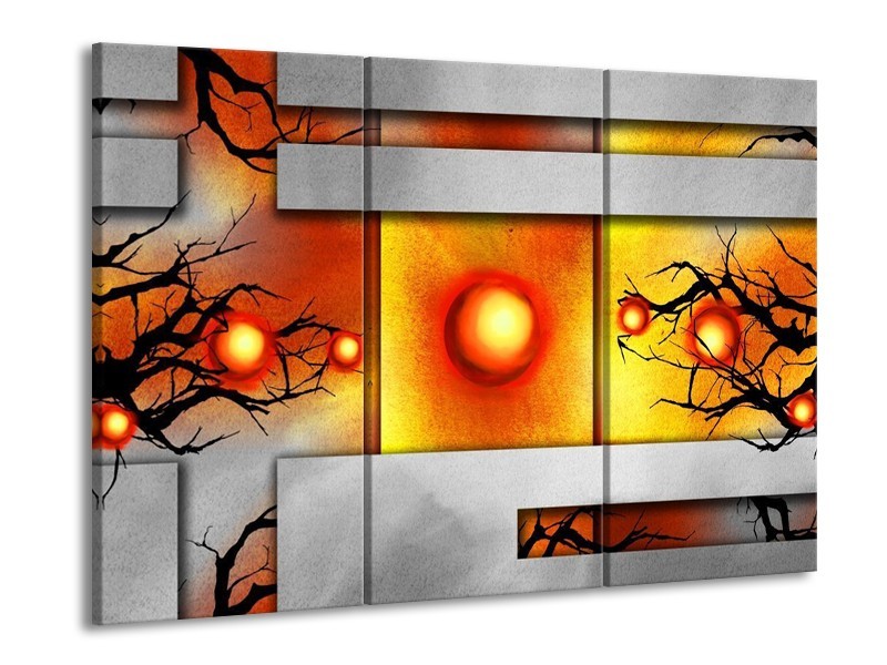 Canvas schilderij Art | Grijs, Zwart, Oranje | 90x60cm 3Luik
