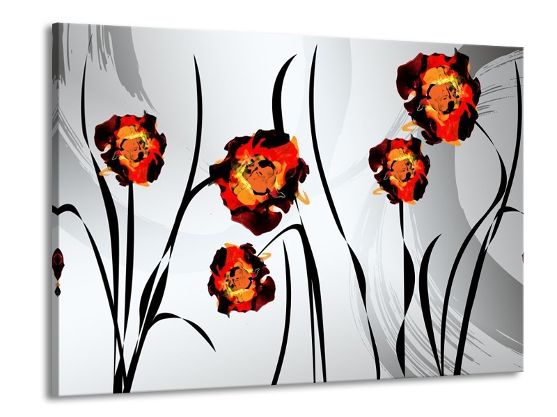 Canvas schilderij Tulp | Grijs, Oranje, Zwart | 100x70cm 1Luik