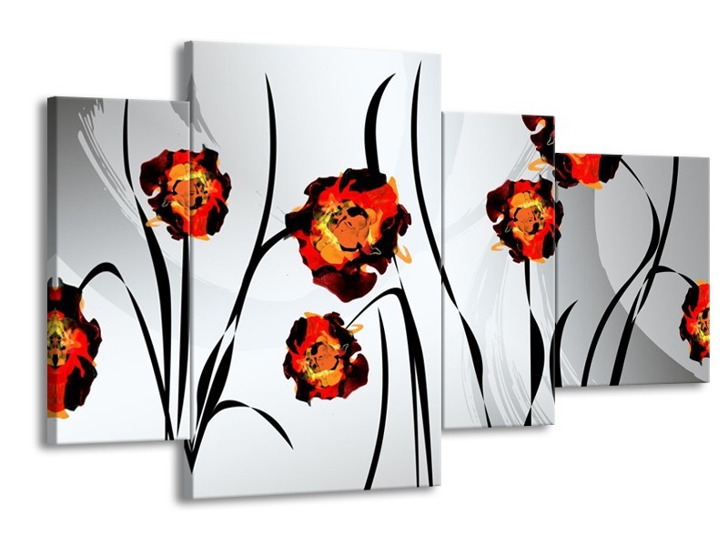 Glas schilderij Tulp | Grijs, Oranje, Zwart | 120x75cm 4Luik