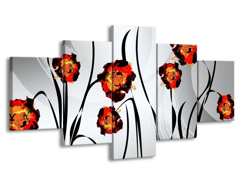 Glas schilderij Tulp | Grijs, Oranje, Zwart | 150x80cm 5Luik