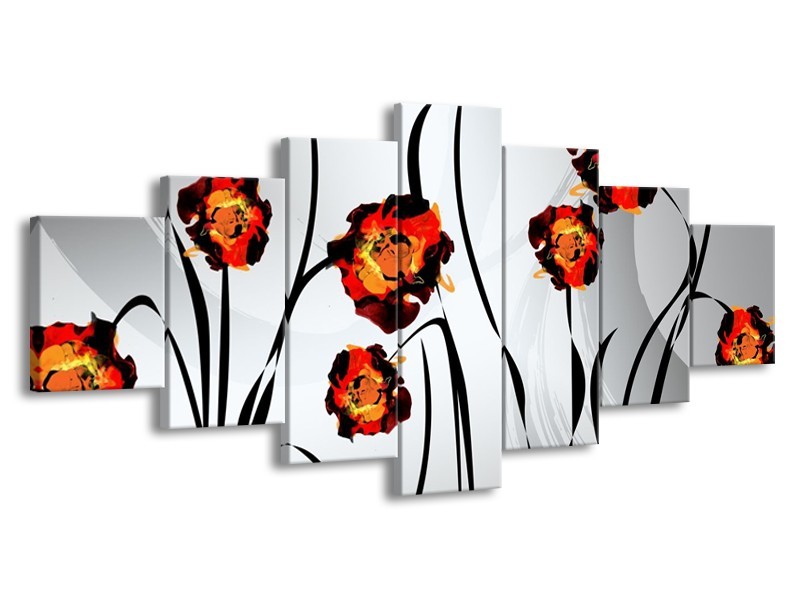 Canvas schilderij Tulp | Grijs, Oranje, Zwart | 210x100cm 7Luik