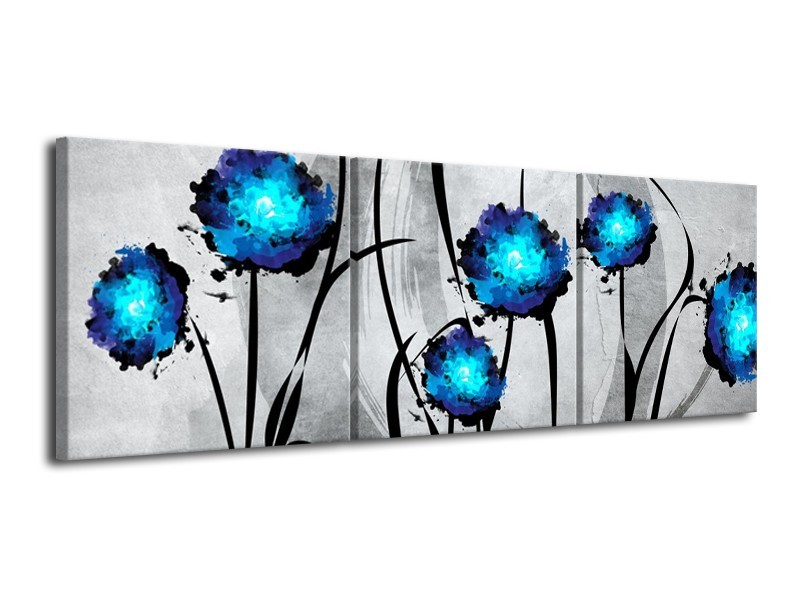 Glas schilderij Tulp | Grijs, Blauw, Zwart | 120x40cm 3Luik