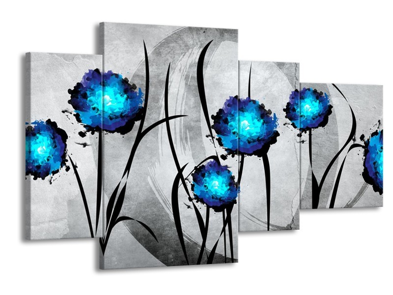 Glas schilderij Tulp | Grijs, Blauw, Zwart | 120x75cm 4Luik