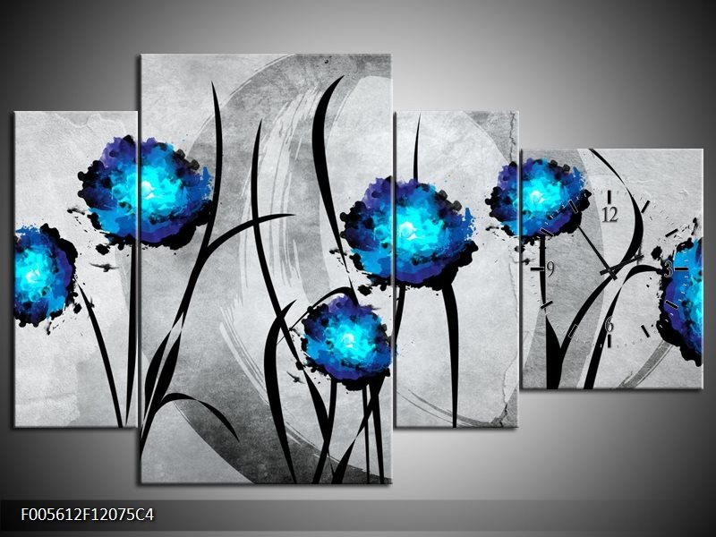 Klok schilderij Tulp | Grijs, Blauw, Zwart | 120x75cm 4Luik