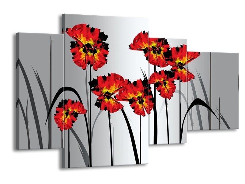 Glas schilderij Tulp | Oranje, Zwart, Grijs | 120x75cm 4Luik