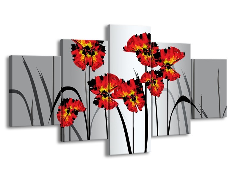 Glas schilderij Tulp | Oranje, Zwart, Grijs | 150x80cm 5Luik