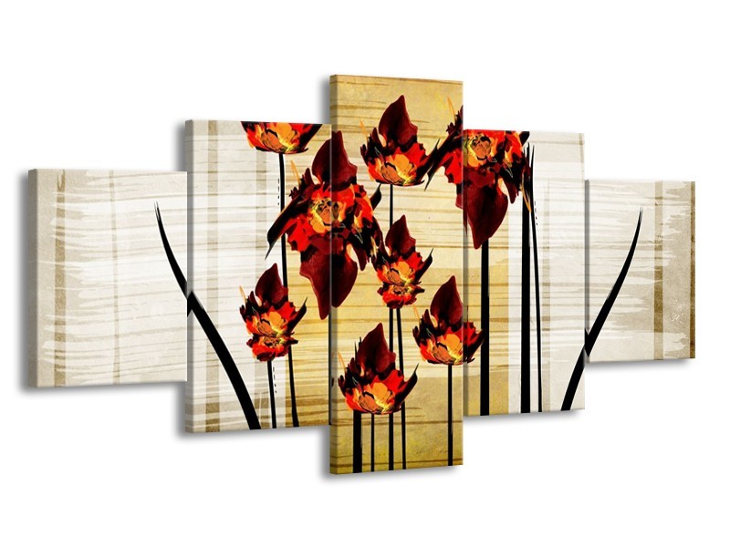 Glas schilderij Tulp | Oranje, Zwart, Bruin | 150x80cm 5Luik