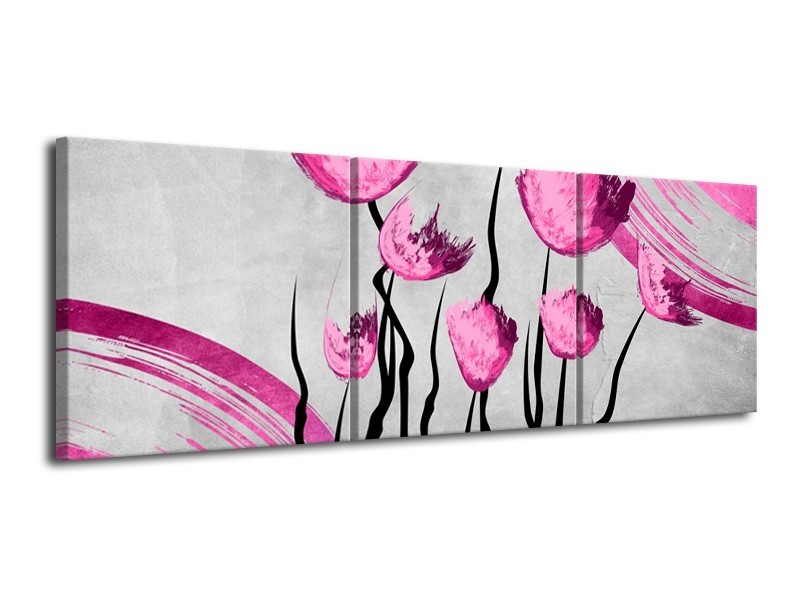 Glas schilderij Tulp | Grijs, Roze, Zwart | 120x40cm 3Luik