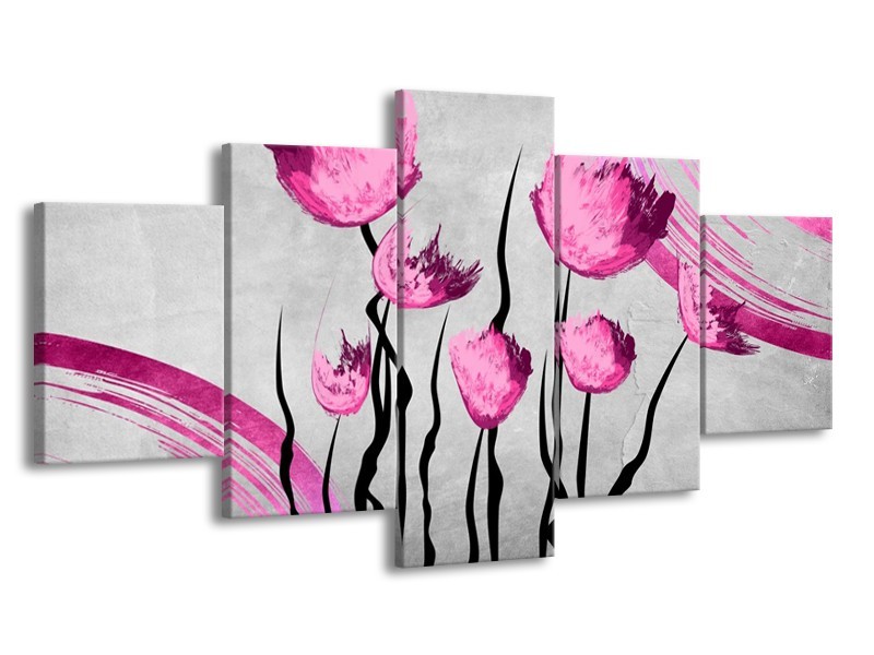 Glas schilderij Tulp | Grijs, Roze, Zwart | 150x80cm 5Luik