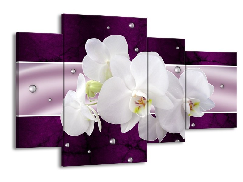 Glas schilderij Orchidee | Zwart, Wit, Paars | 120x75cm 4Luik