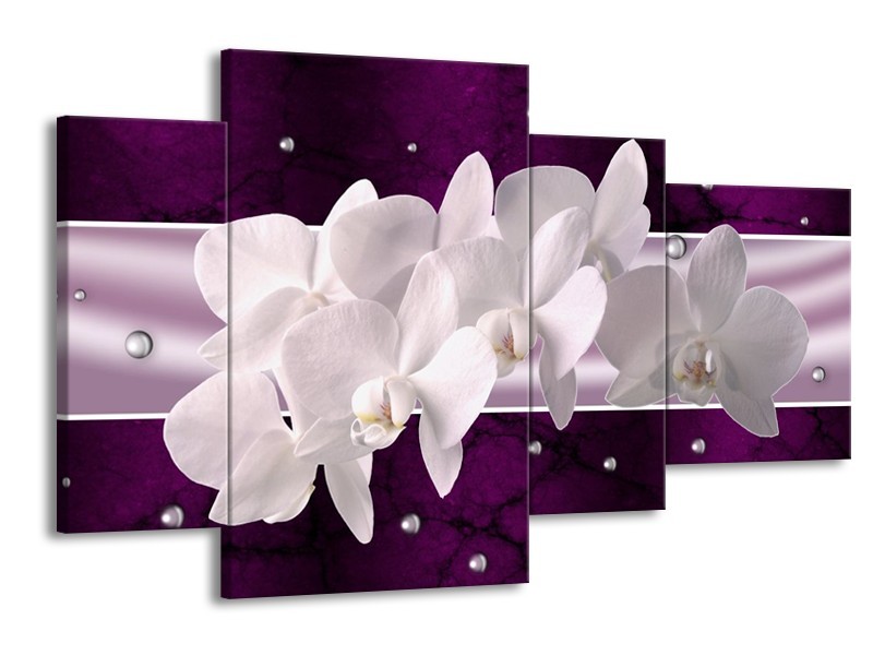 Canvas schilderij Orchidee | Wit, Paars | 120x75cm 4Luik