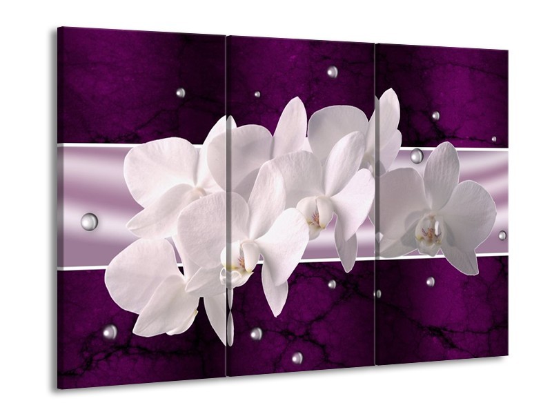 Canvas schilderij Orchidee | Wit, Paars | 90x60cm 3Luik