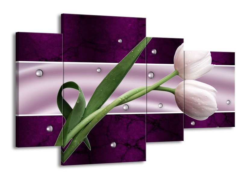 Glas schilderij Tulp | Paars, Groen, Groen | 120x75cm 4Luik