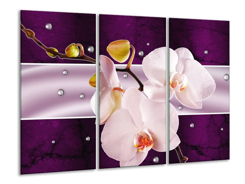 Canvas schilderij Orchidee | Paars, Wit, Grijs | 120x80cm 3Luik