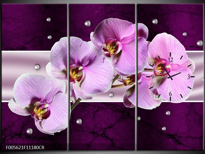 Klok schilderij Orchidee | Paars, Wit | 111x80cm 3Luik