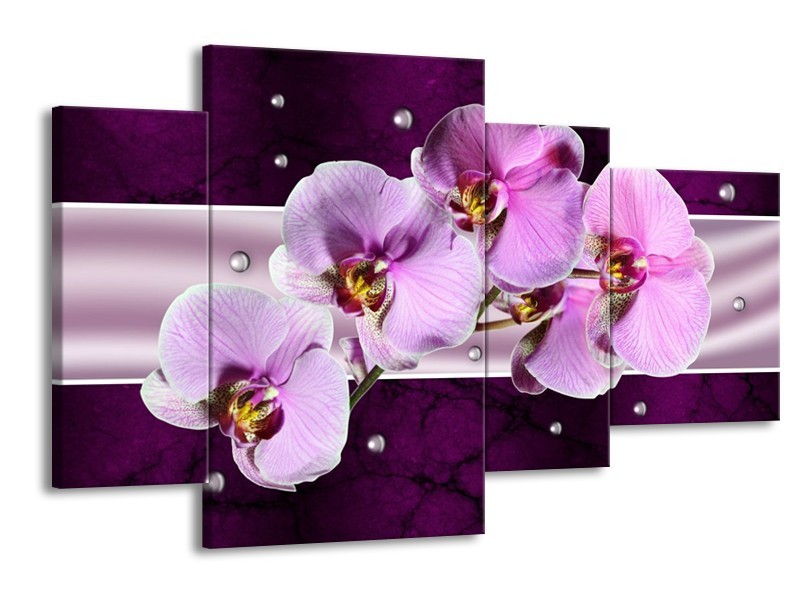 Glas schilderij Orchidee | Paars, Wit | 120x75cm 4Luik